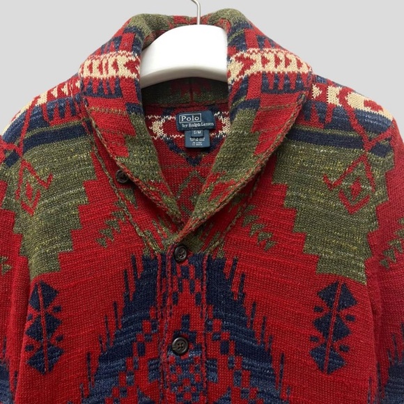 Vintage Polo Ralph Lauren Aztec blanket collared cardigan with buttons - Picture 2 of 6